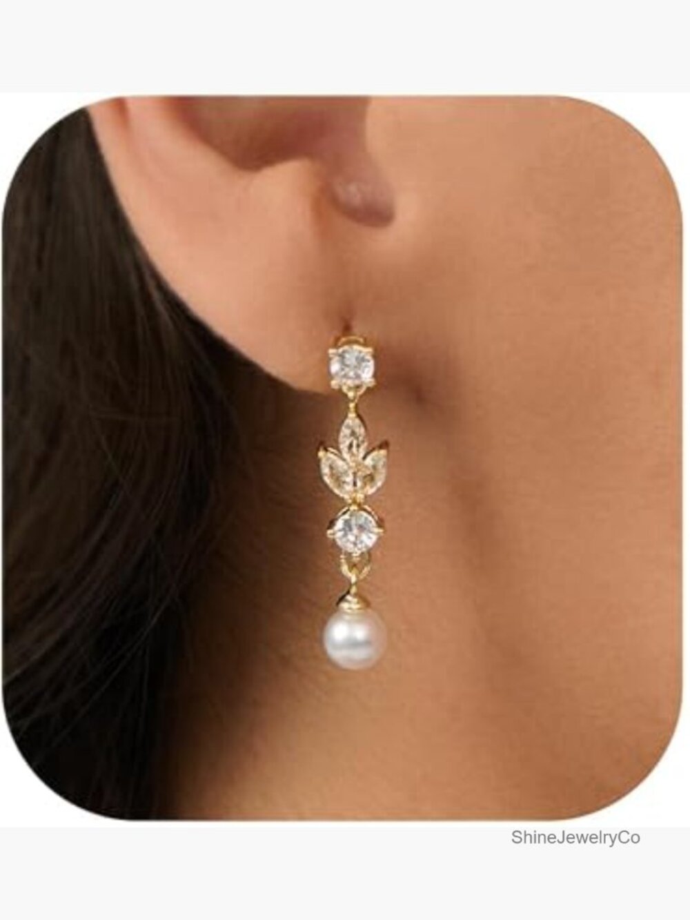 Pearl Drop Dangle Earrings Cubic Zirconia Accented Wedding Bridal